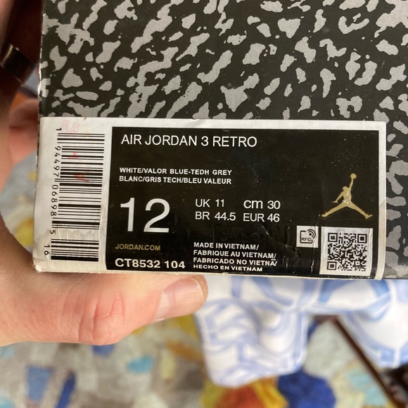 Air Jordan 3 UNC new in box size 12 buyer chooses and pays for shipping/insuranc - Picture 6 of 8